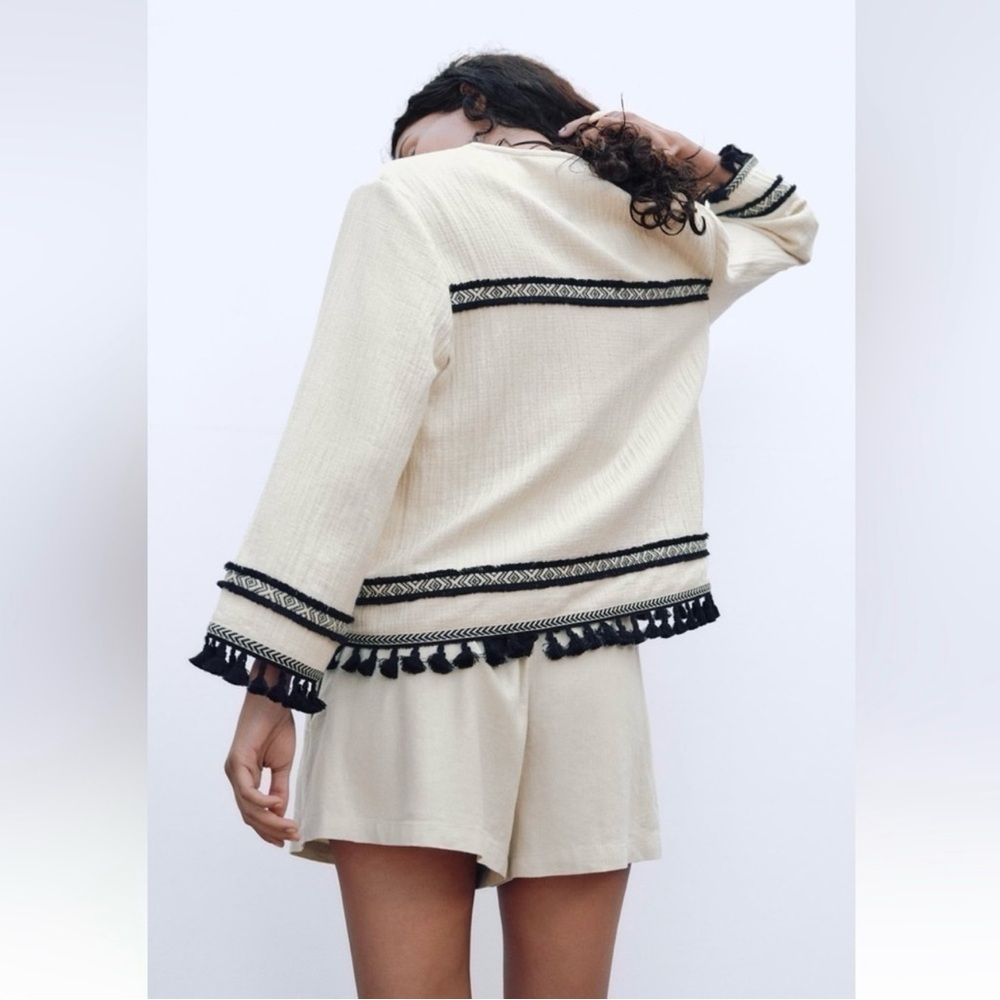 Zara Fringed Passementerie Jacket Cream and Black Long Sleeve - Picture 8 of 16